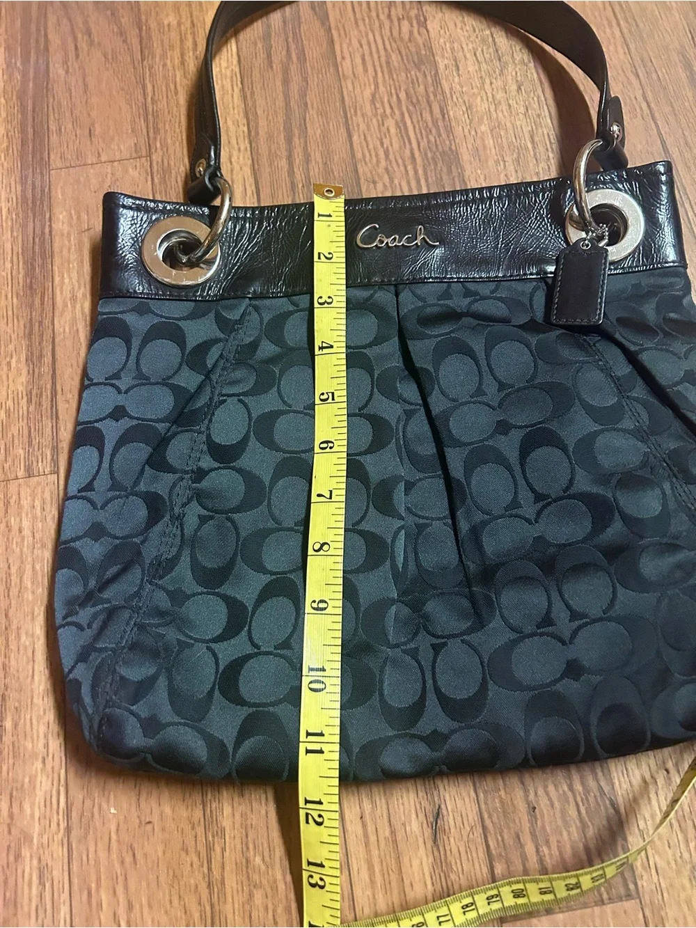 Coach Teal Signature Jacquard Shoulder Bag with Leather Trim